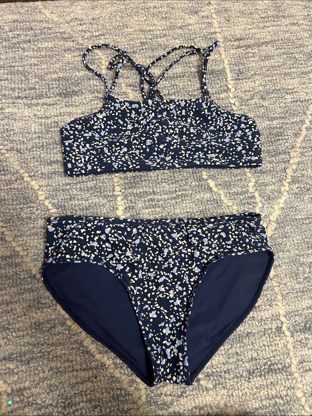Athleta Girls Navy Multicolor Speckled Bikini Set